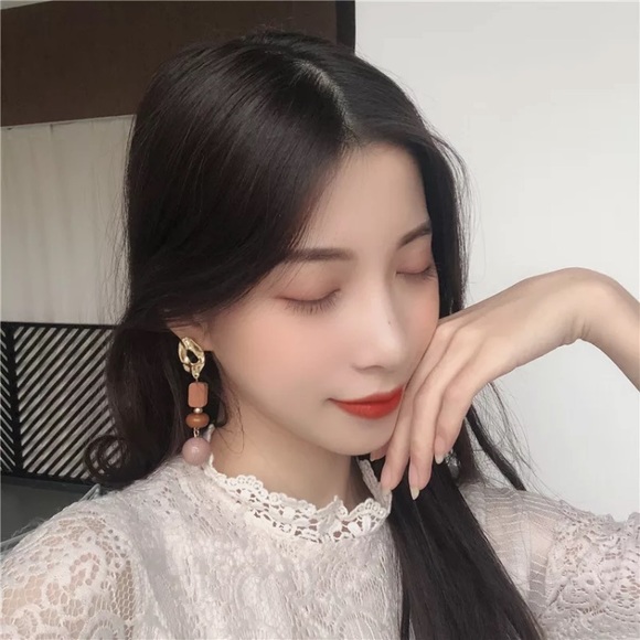 Long Wood Acrylic Earrings - Picture 2 of 4